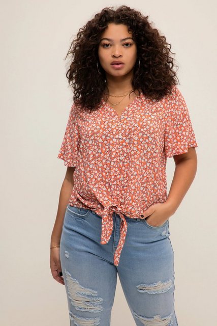 Studio Untold Druckbluse Bluse Boxy Fit V-Ausschnitt Flower Print Halbarm günstig online kaufen