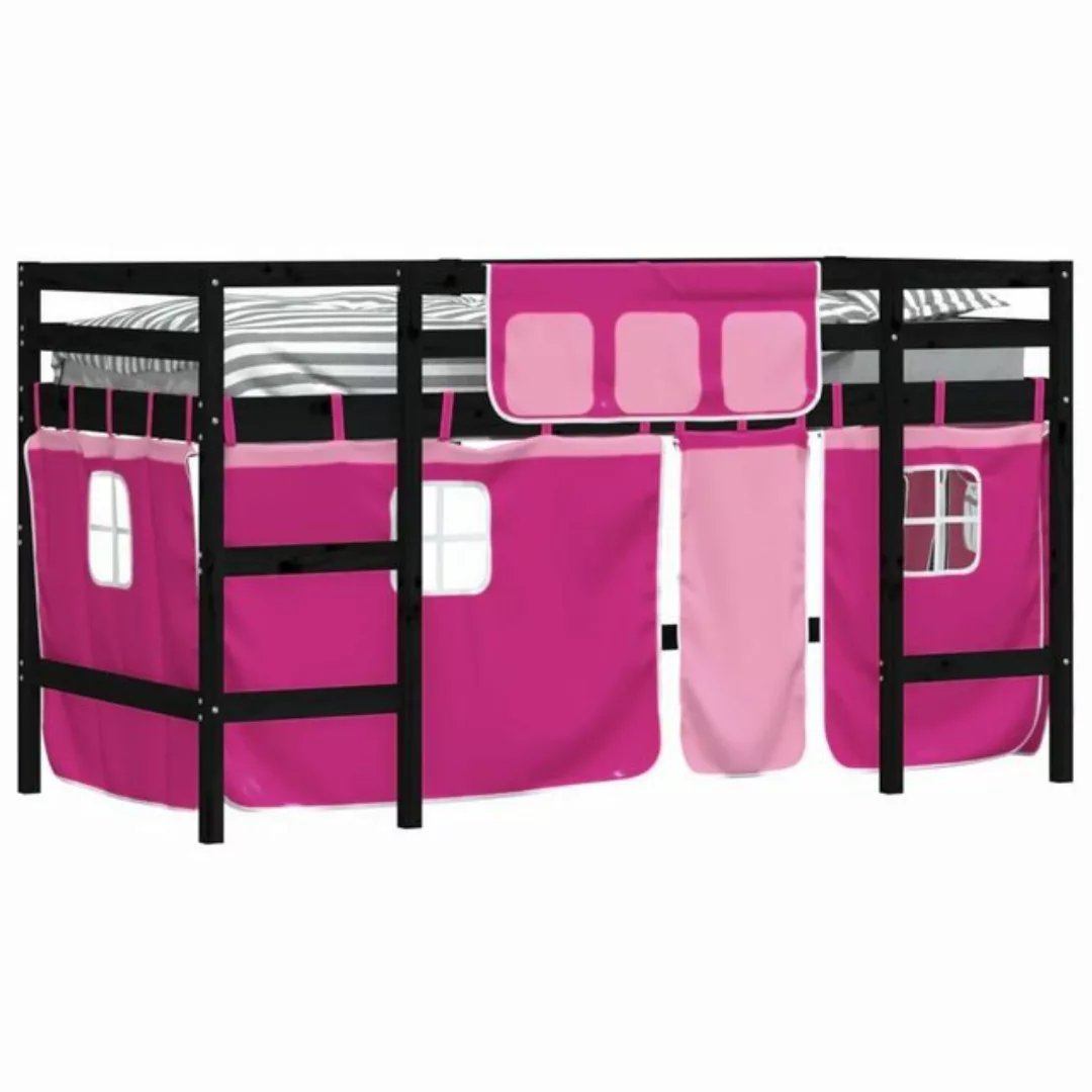 vidaXL Kinderbett Kinderhochbett mit Vorhängen Rosa 80x200 cm Massivholz Ki günstig online kaufen