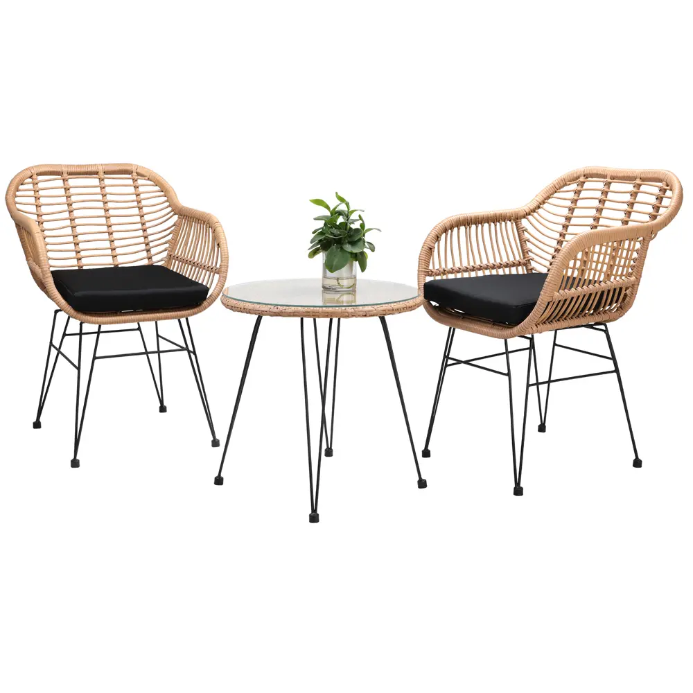 Polyrattan Garten-Sitzgruppe Bali 3-tlg Natur/Schwarz günstig online kaufen