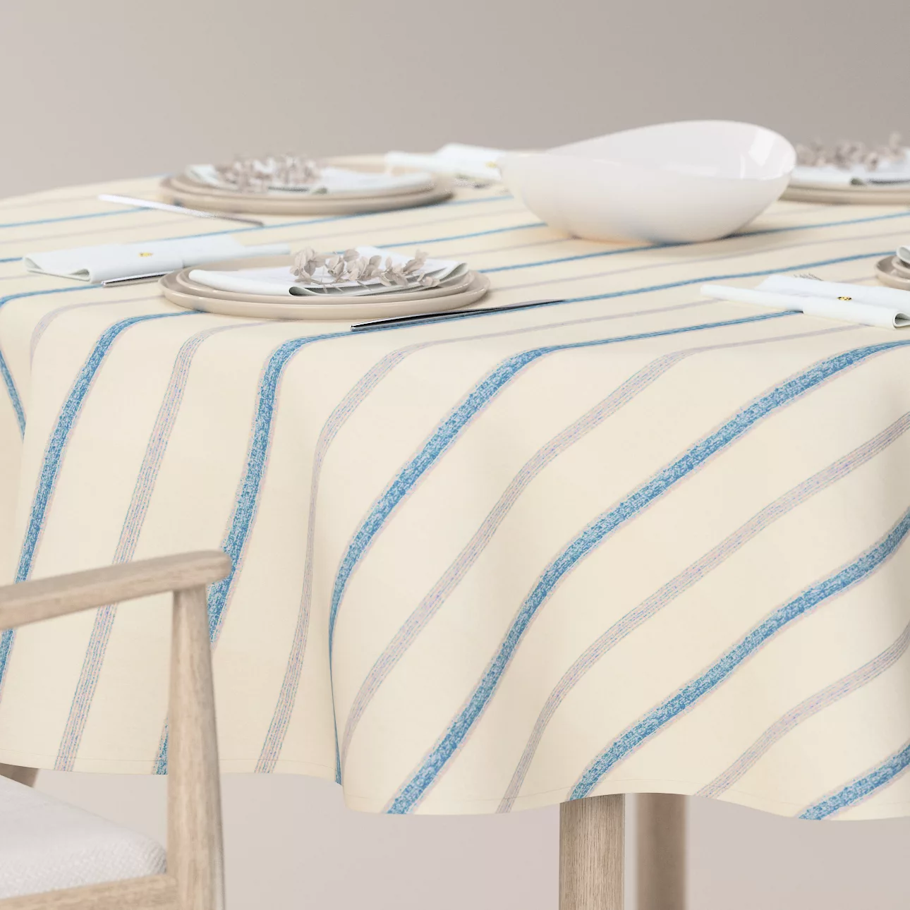 Runde Tischdecke, creme- blau gestreift, Avinon (129-66) günstig online kaufen