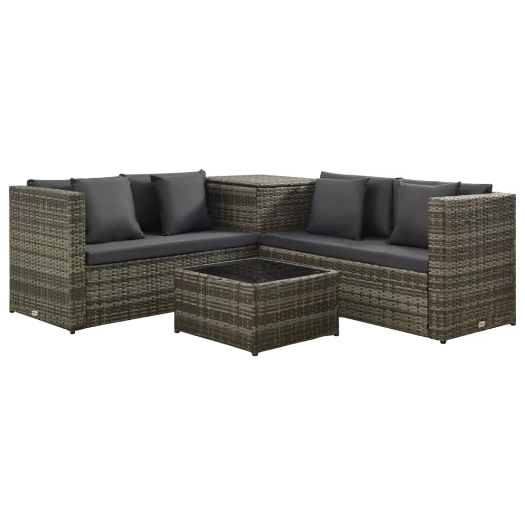 4-tlg. Garten-lounge-set Mit Auflagen Poly Rattan Grau günstig online kaufen