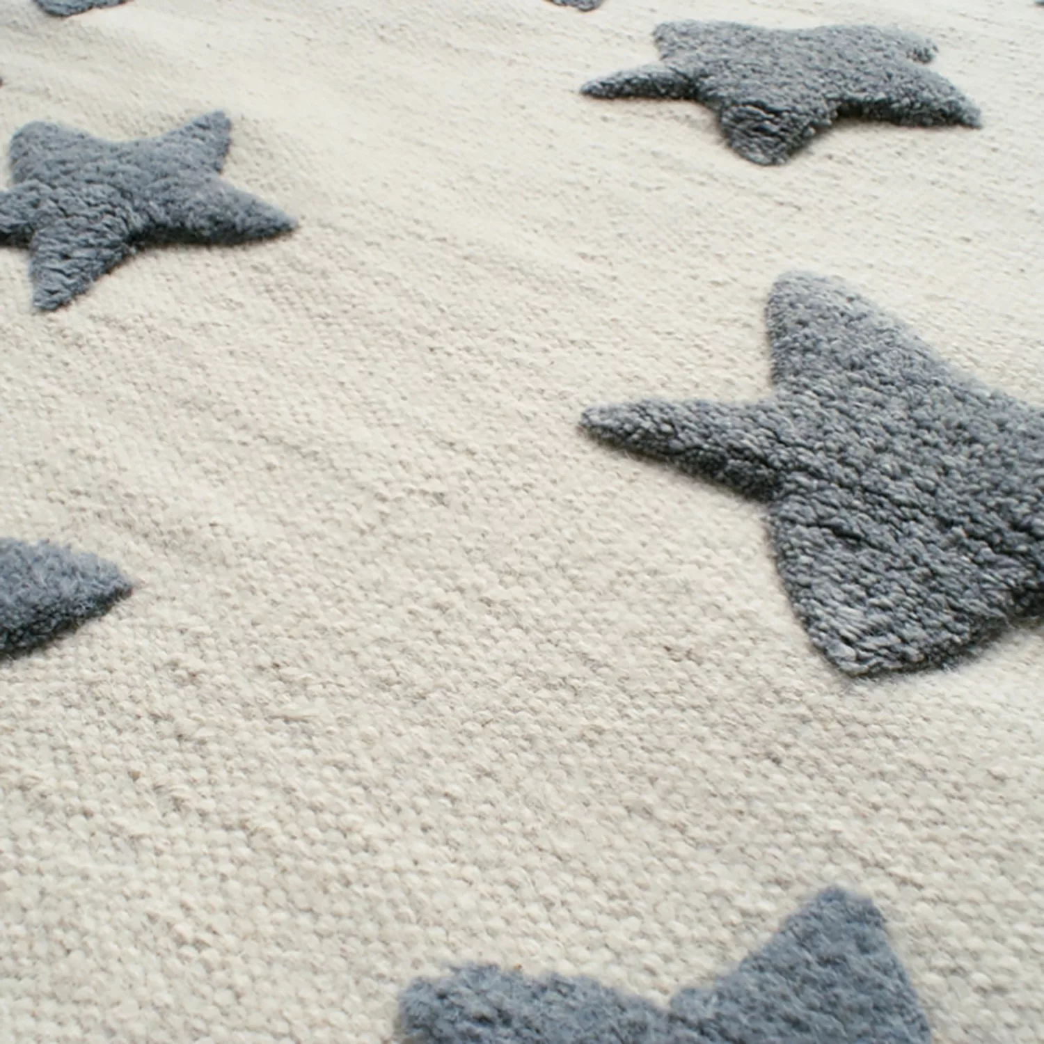 home24 Happy Rugs Kinderteppich Seastar Creme/Blaugrau Stern Design Wolle 1 günstig online kaufen