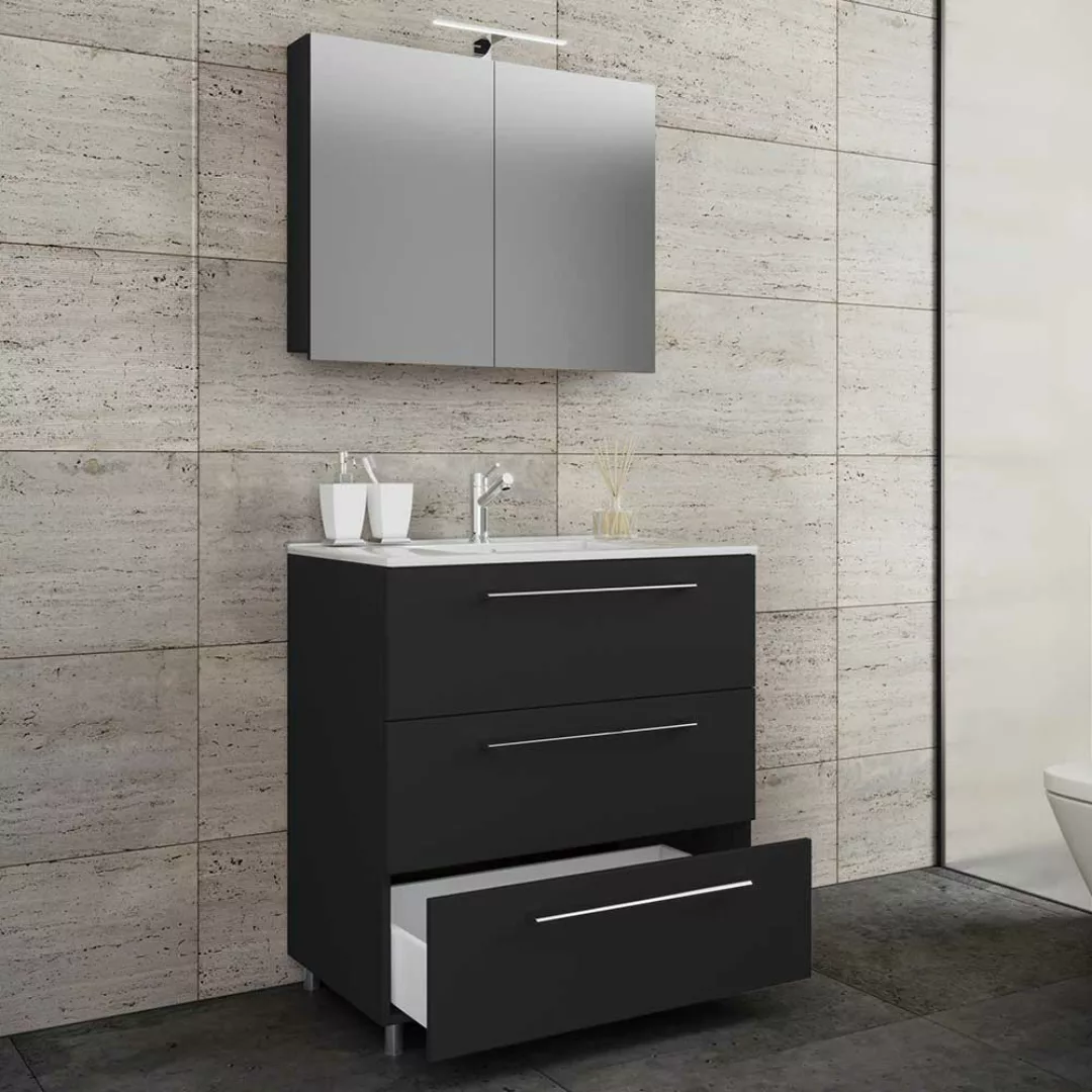 Waschplatz mit Schubladen in Schwarz modernes Design (zweiteilig) günstig online kaufen