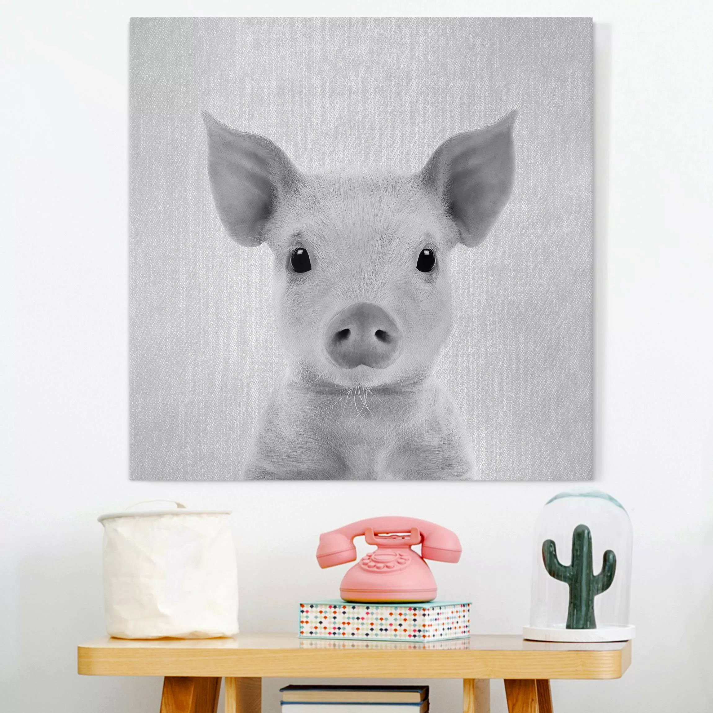 Leinwandbild Baby Ferkel Fips Schwarz Weiß günstig online kaufen