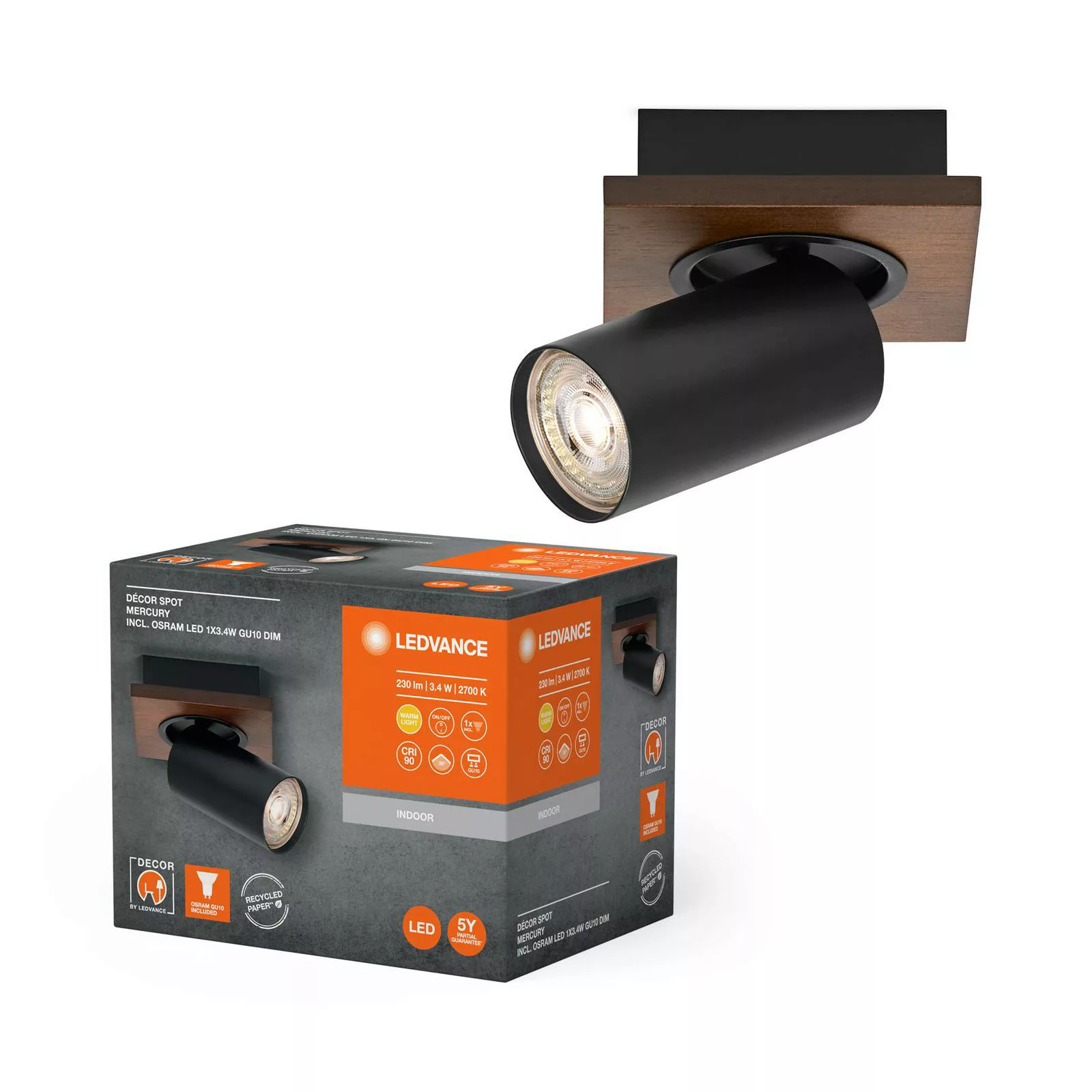 LEDVANCE LED-Wandstrahler Mercury GU10, Holz/schwarz günstig online kaufen
