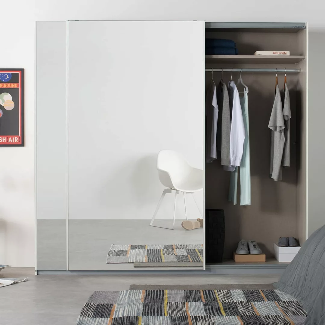 Malix Kleiderschrank mit 2 Schiebetueren (225 cm), Premium in Weiss mit Spi günstig online kaufen
