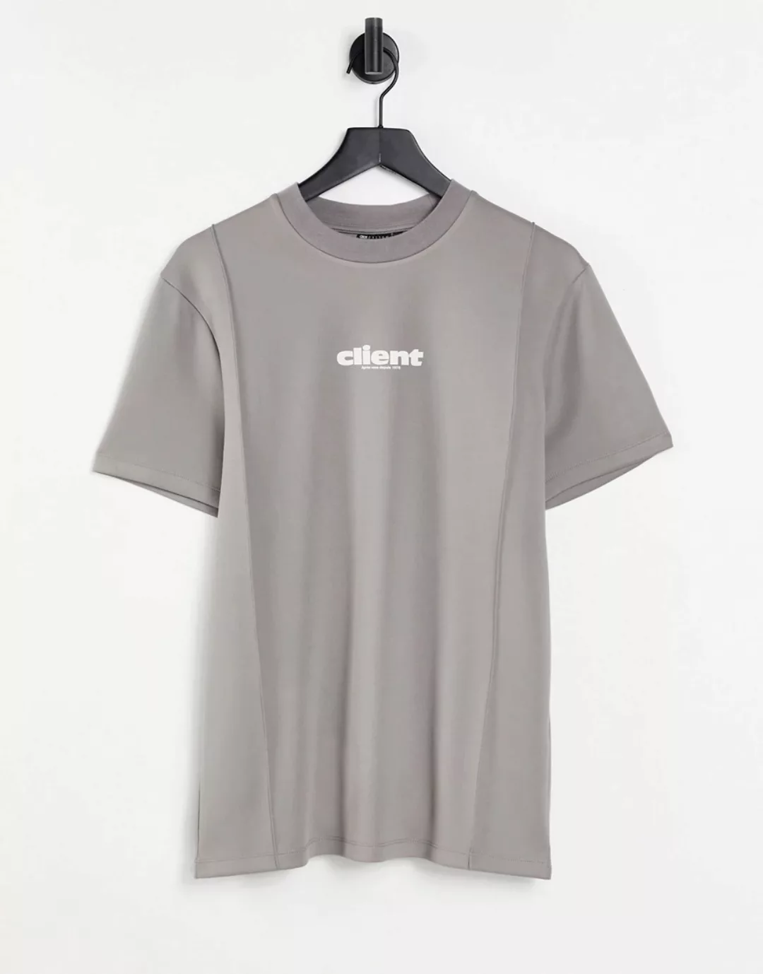ASOS DESIGN – T-Shirt aus Neopren mit Biesendetail und Print vorne-Grau günstig online kaufen