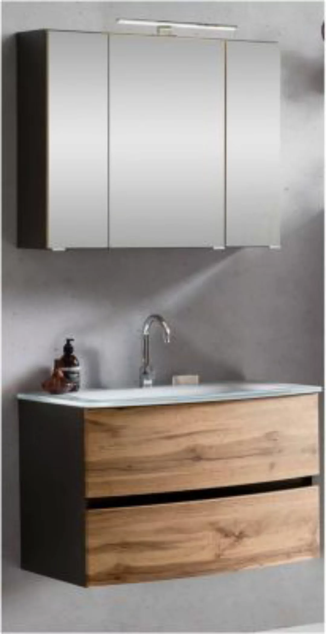 Lomadox Badezimmer Waschtisch Set in Graphitgrau mit Wotaneiche Nb. LAURIA- günstig online kaufen