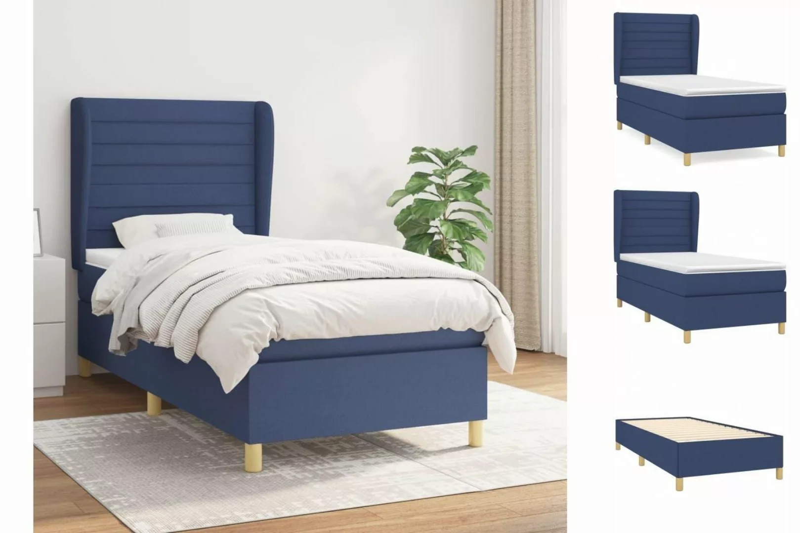 vidaXL Boxspringbett Boxspringbett mit Matratze Blau 100x200 cm Stoff Bett günstig online kaufen