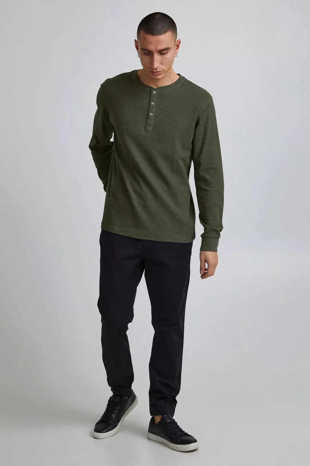 Blend Longsleeve Langarm Basic Shirt Grandad Strickpullover mit Knöpfen BHN günstig online kaufen