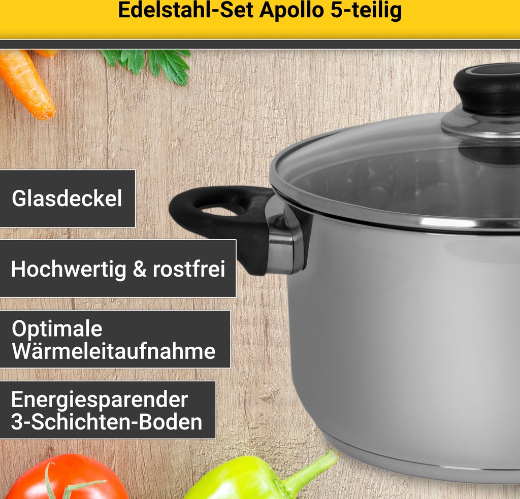 Krüger Topf-Set »Apollo«, Edelstahl, (Set, 9 tlg., 1 Bratentopf Ø 16/20 cm, günstig online kaufen