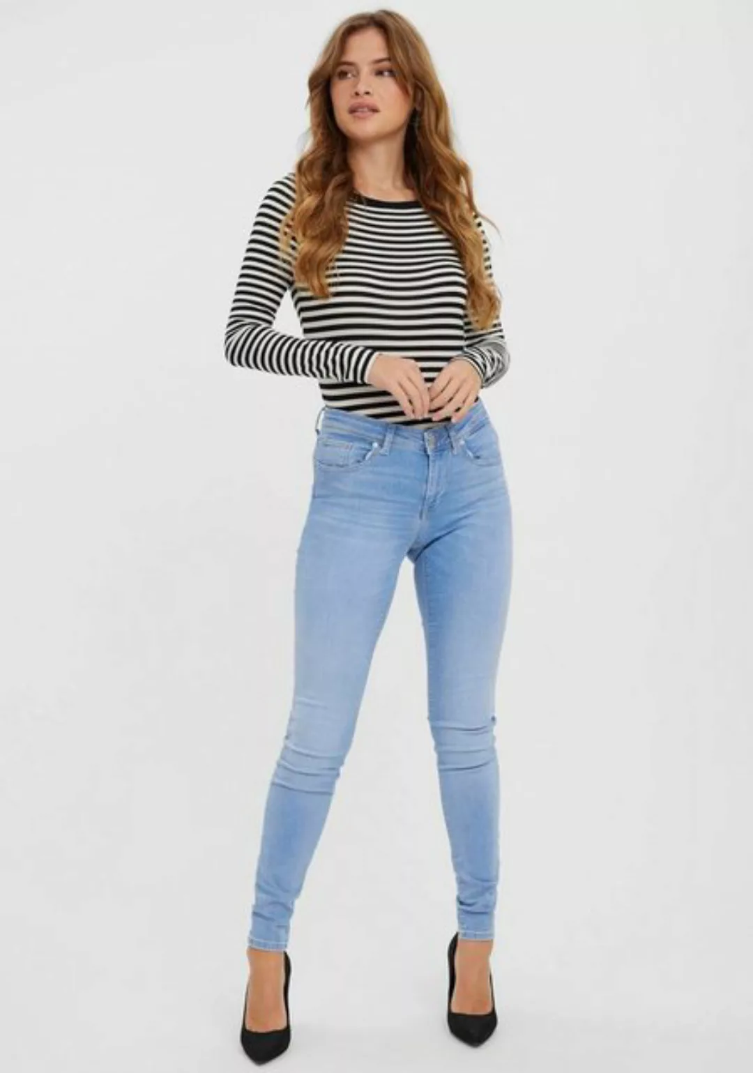 Vero Moda Damen Jeans VMLUX RI371 Slim Fit - Blau Light Blue Denim günstig online kaufen