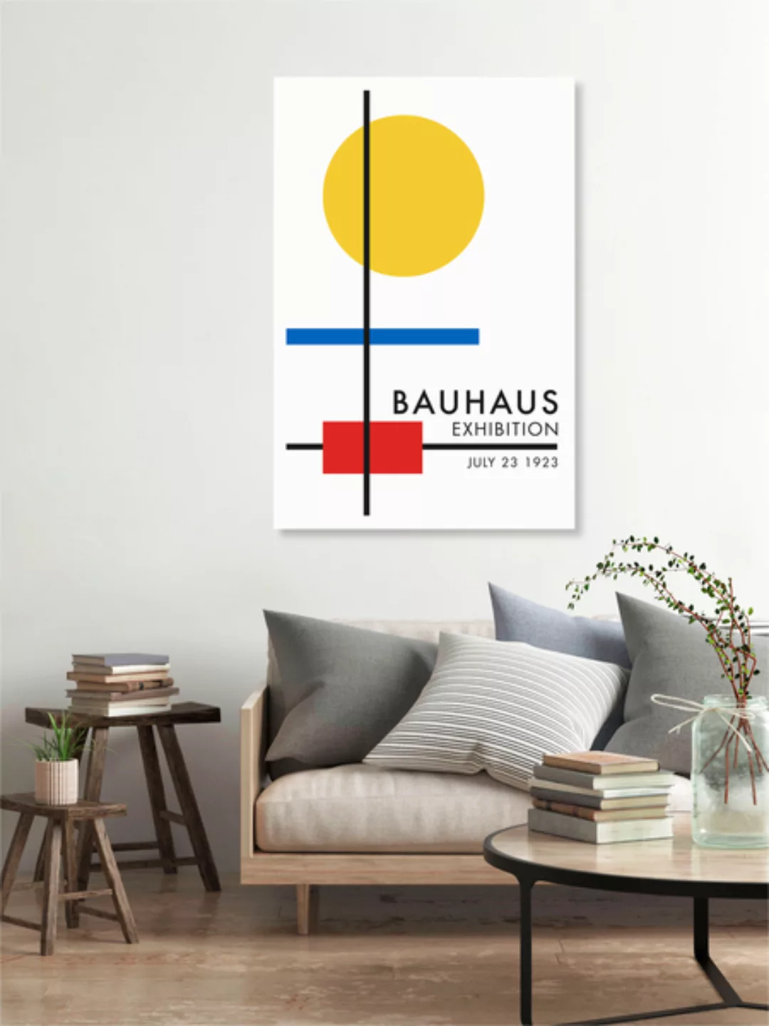 Poster / Leinwandbild - Bauhaus Ausstellungsposter (Weiß, Gelb, Blau, Rot) günstig online kaufen