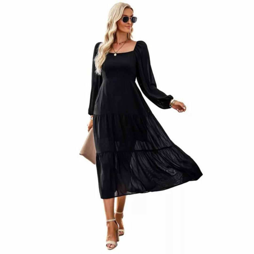 ZWY Dirndl Einfarbiges, elegantes langes Damenkleid für Herbst und Winter günstig online kaufen