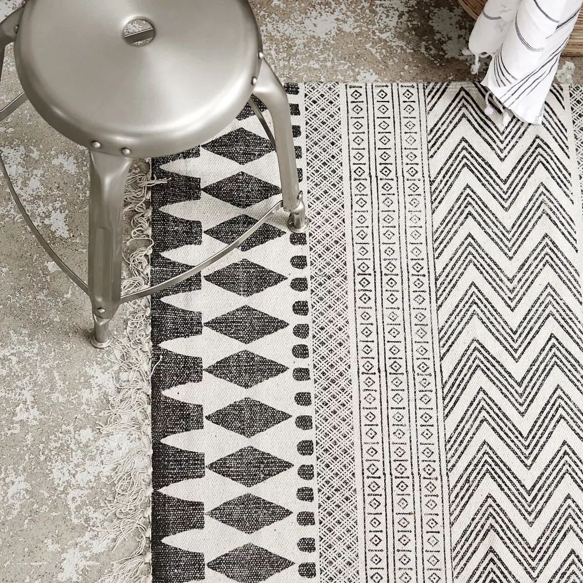 Teppich Block aus Baumwolle in Grau und Schwarz günstig online kaufen