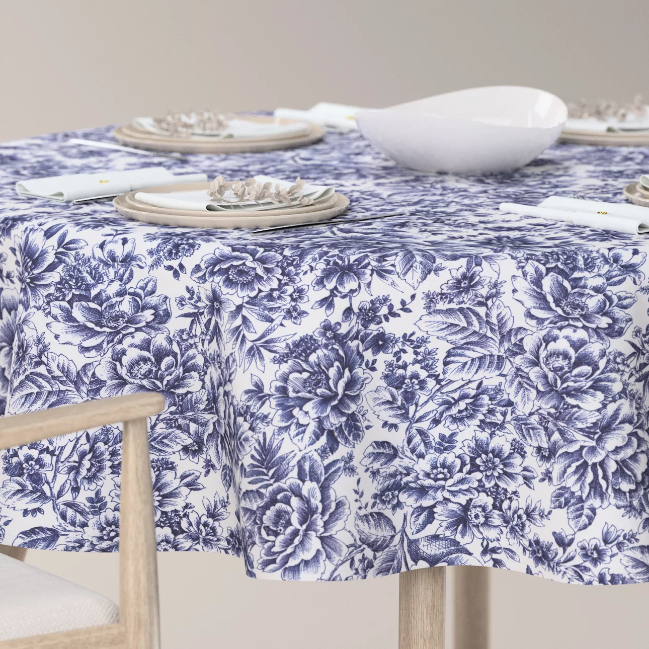 Runde Tischdecke, weiß-blau, Gardenia (144-04) günstig online kaufen