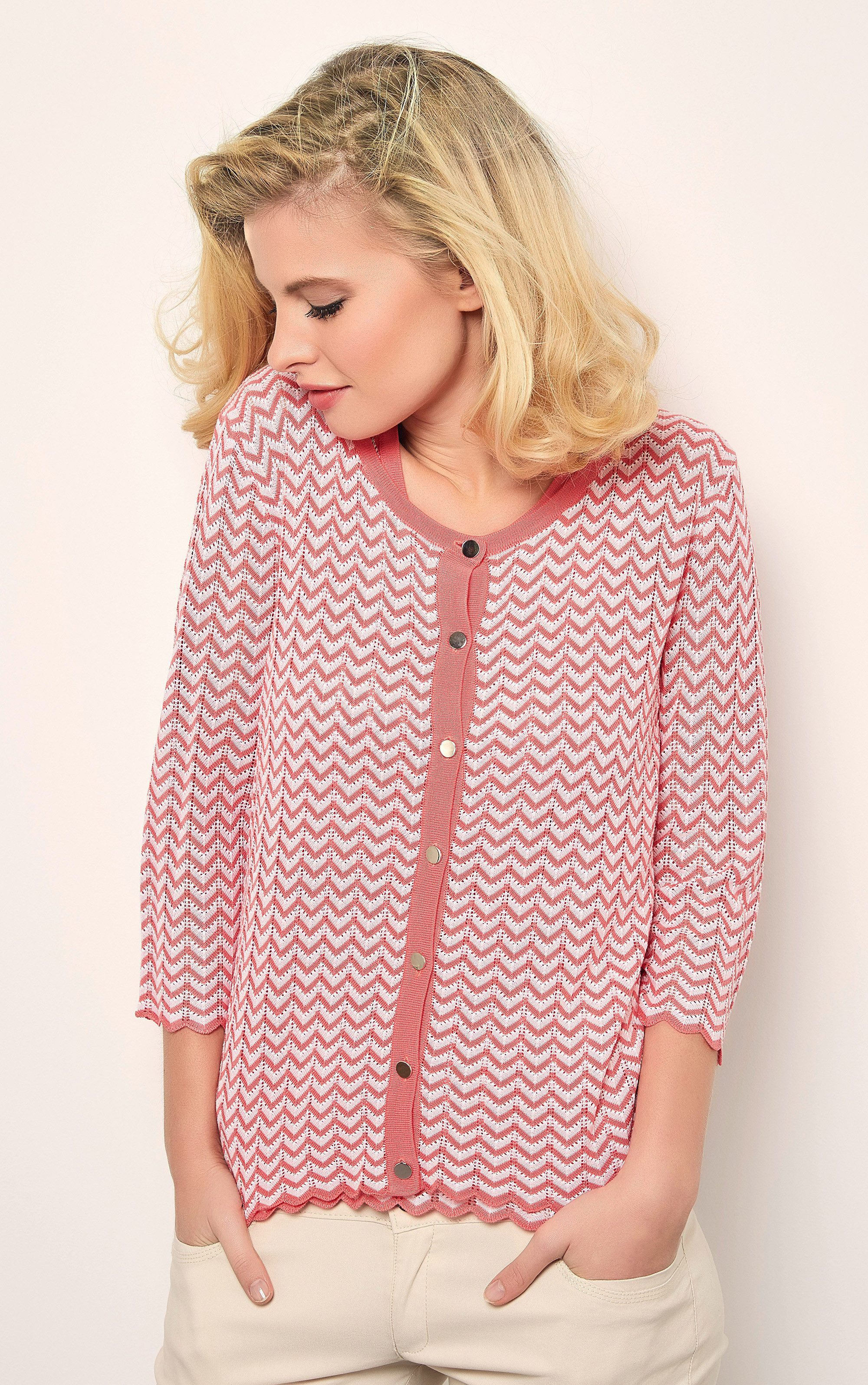 Passioni 2-in-1-Strickjacke Twinset in Häkel-Optik günstig online kaufen