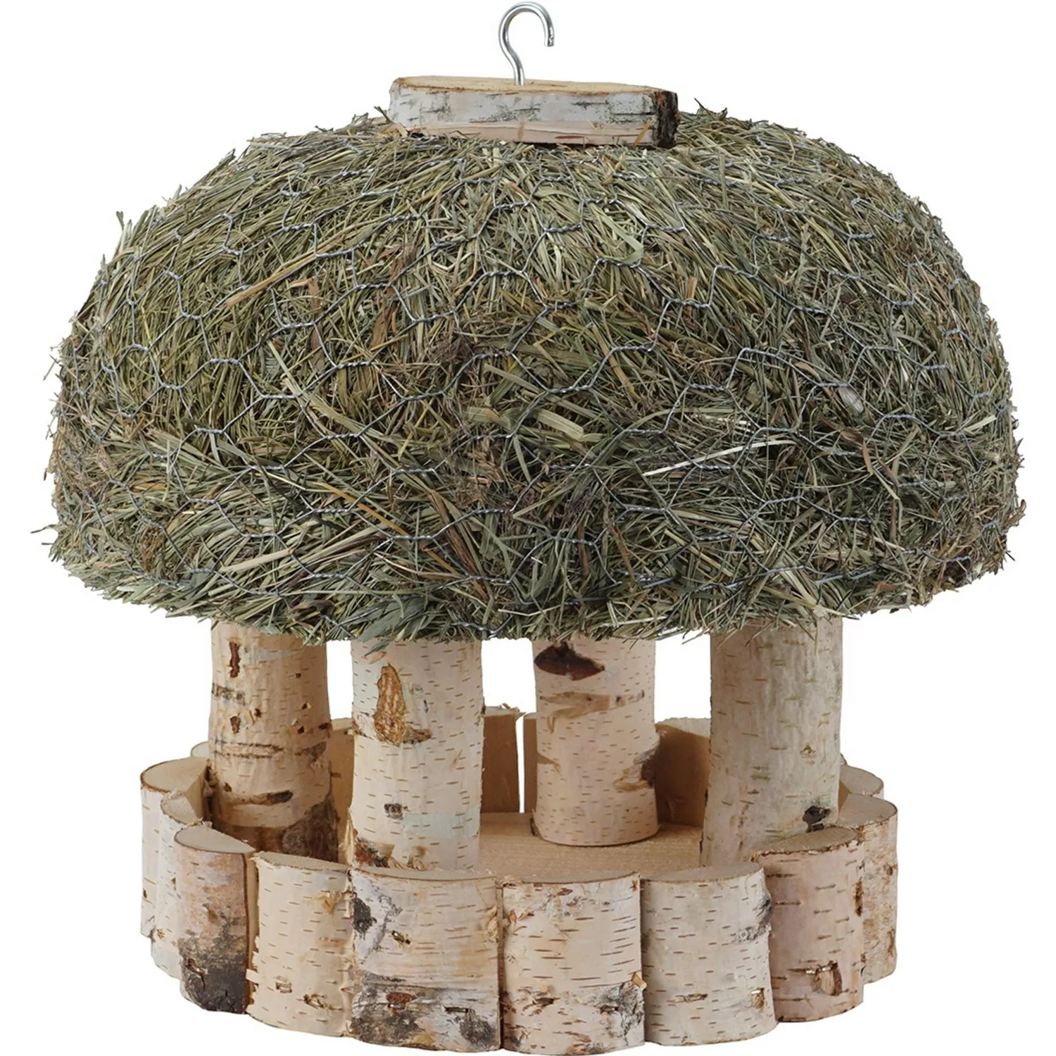 Vogelfutterhaus Birke mit Heudach Rund 32 cm x 32 cm x 31 cm günstig online kaufen