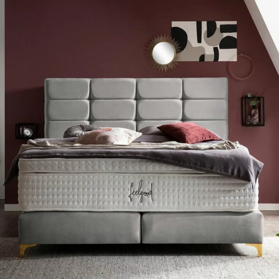 BettCo Boxspringbett Kansas (160 x 200 cm, in Silber Samt), Kachel-Design + günstig online kaufen