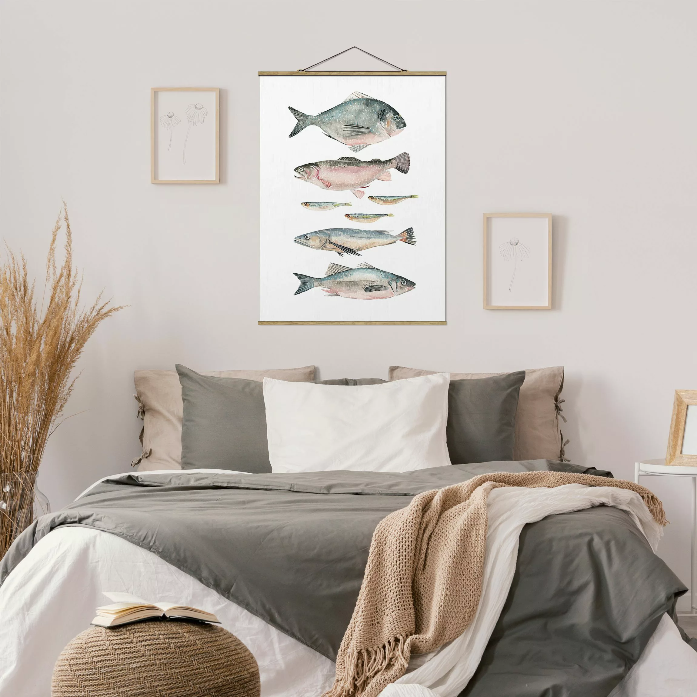 Stoffbild Tiere mit Posterleisten - Hochformat Sieben Fische in Aquarell II günstig online kaufen