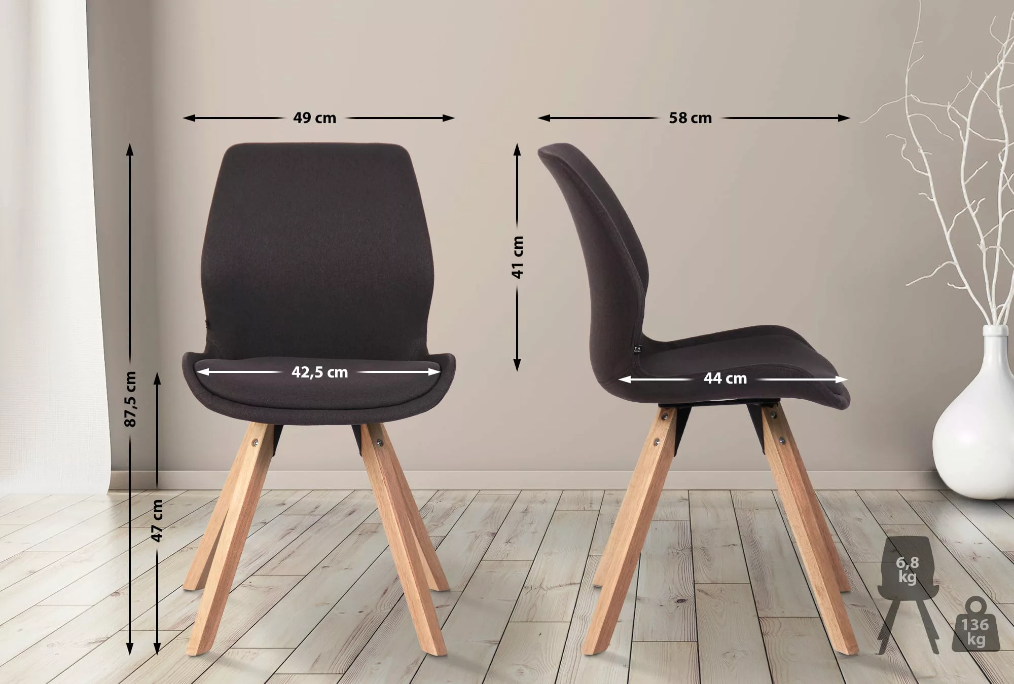 4er Set Stuhl Luna Stoff Schwarz günstig online kaufen