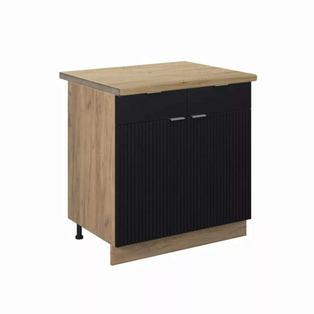 Vicco Unterschrank Fame-Line, Schwarz gestreift/Goldkraft Eiche, 80 cm, AP günstig online kaufen