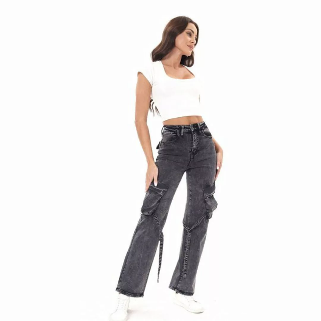 Ital-Design Cargojeans Damen Freizeit (87217127) Used-Look Stretch High Wai günstig online kaufen