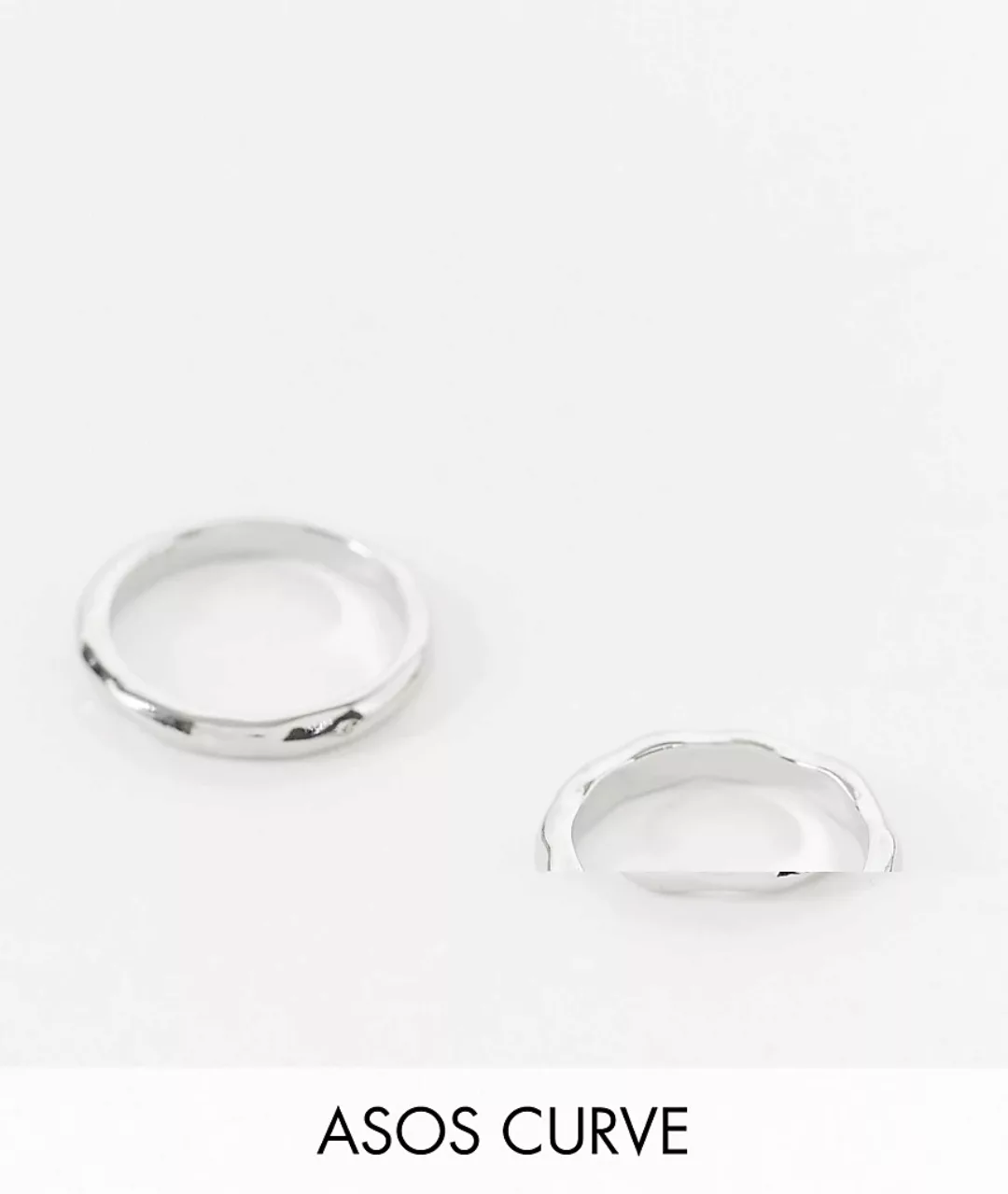 ASOS DESIGN Curve – Set mit 2 silberfarbenen Ringen im geschmolzenen Metall günstig online kaufen