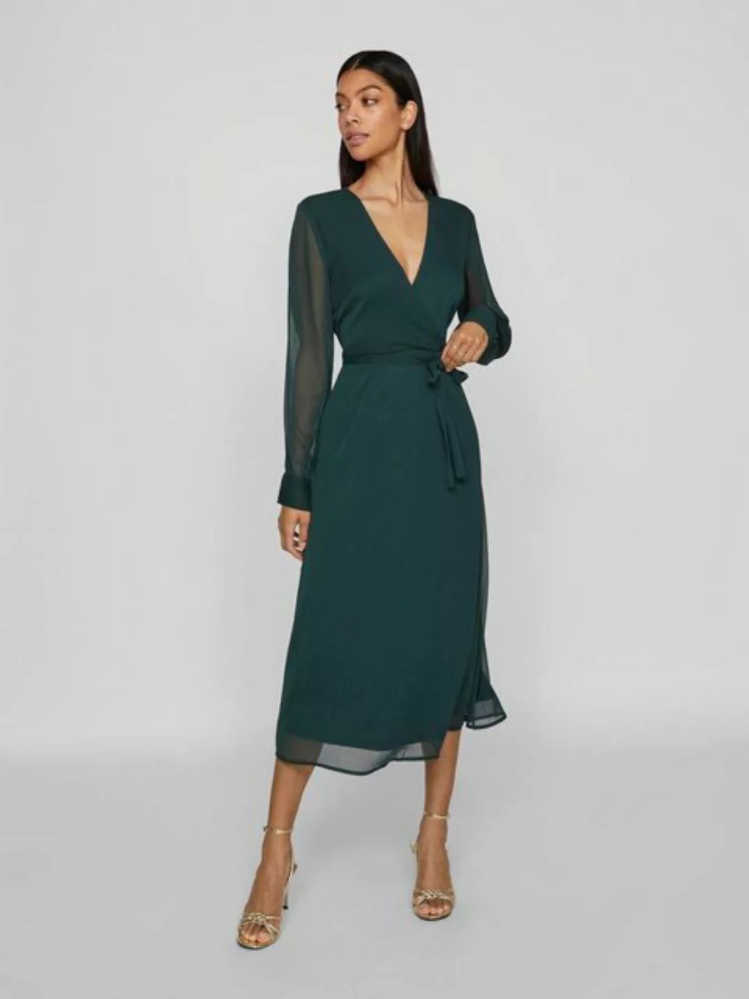 Vila Chiffonkleid "VIFALIA V-NECK L/S MIDI DRESS - NOOS" günstig online kaufen