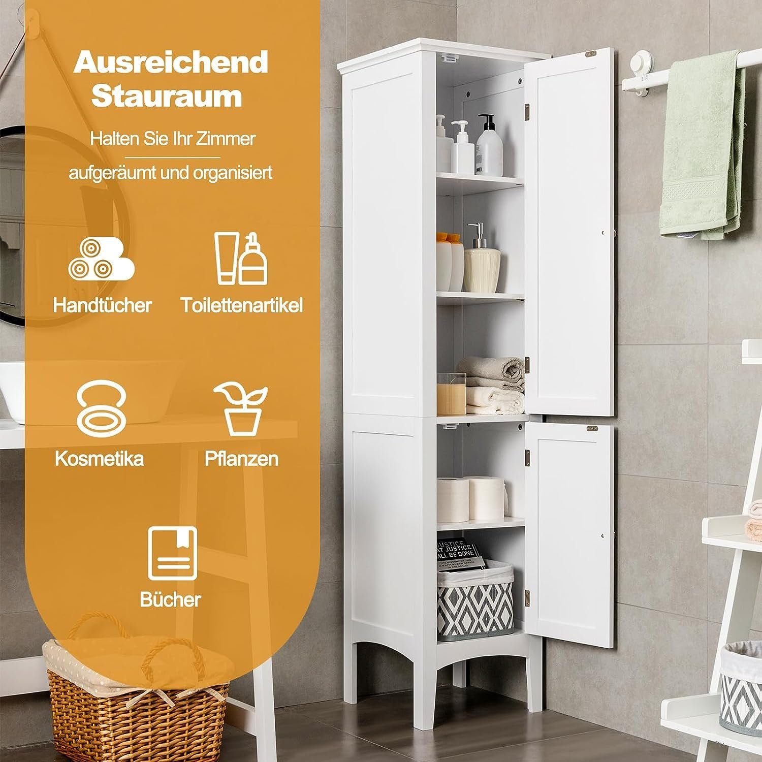 KOMFOTTEU Hochschrank Badschrank mit 2 Türen, günstig online kaufen