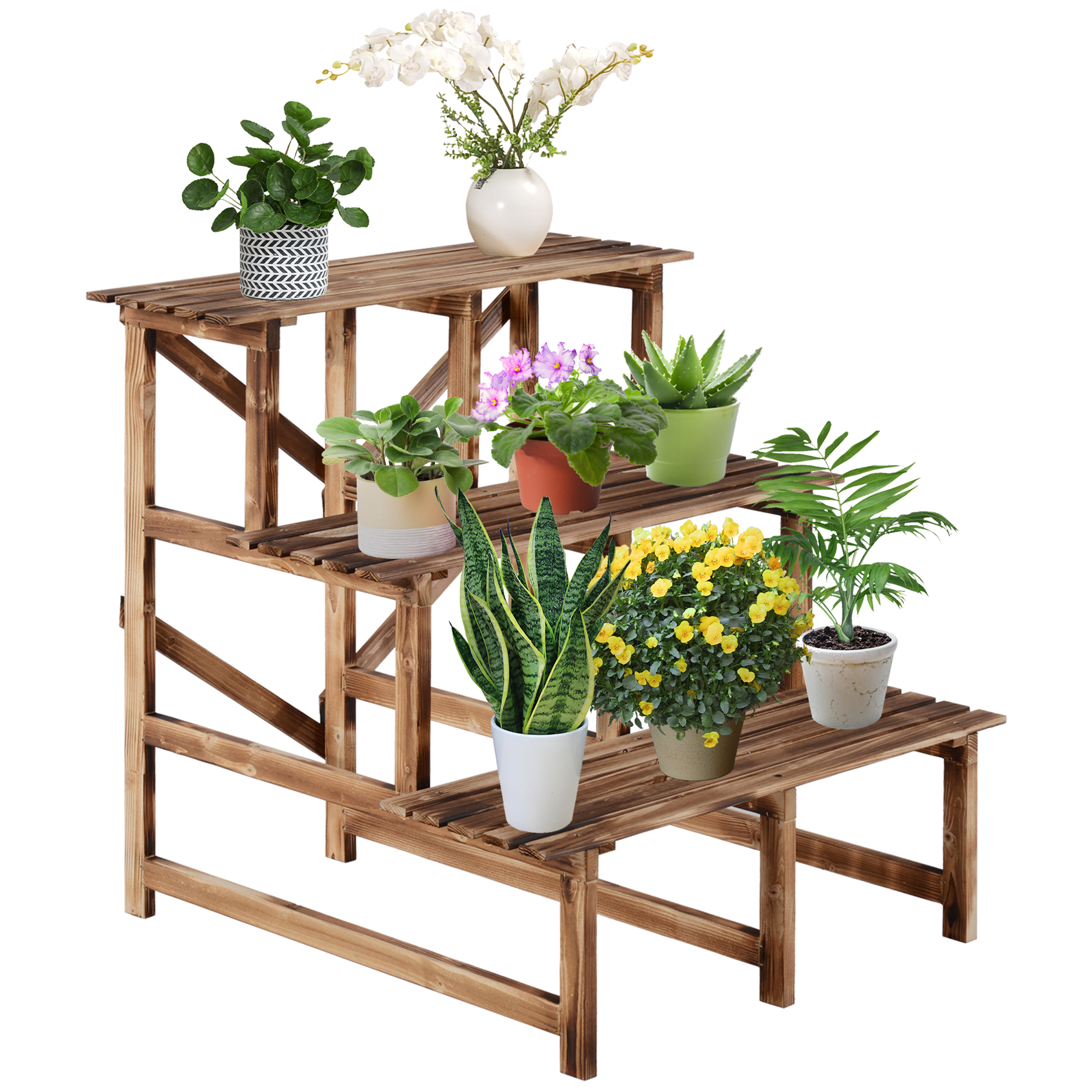 Outsunny Pflanzentreppe Blumenregal 3 Stufen aus Tannenholz 80 x 80 x 78cm günstig online kaufen