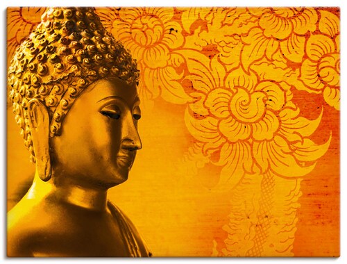 Artland Leinwandbild »Buddha Goldstatue - gold«, Religion, (1 St.), auf Kei günstig online kaufen