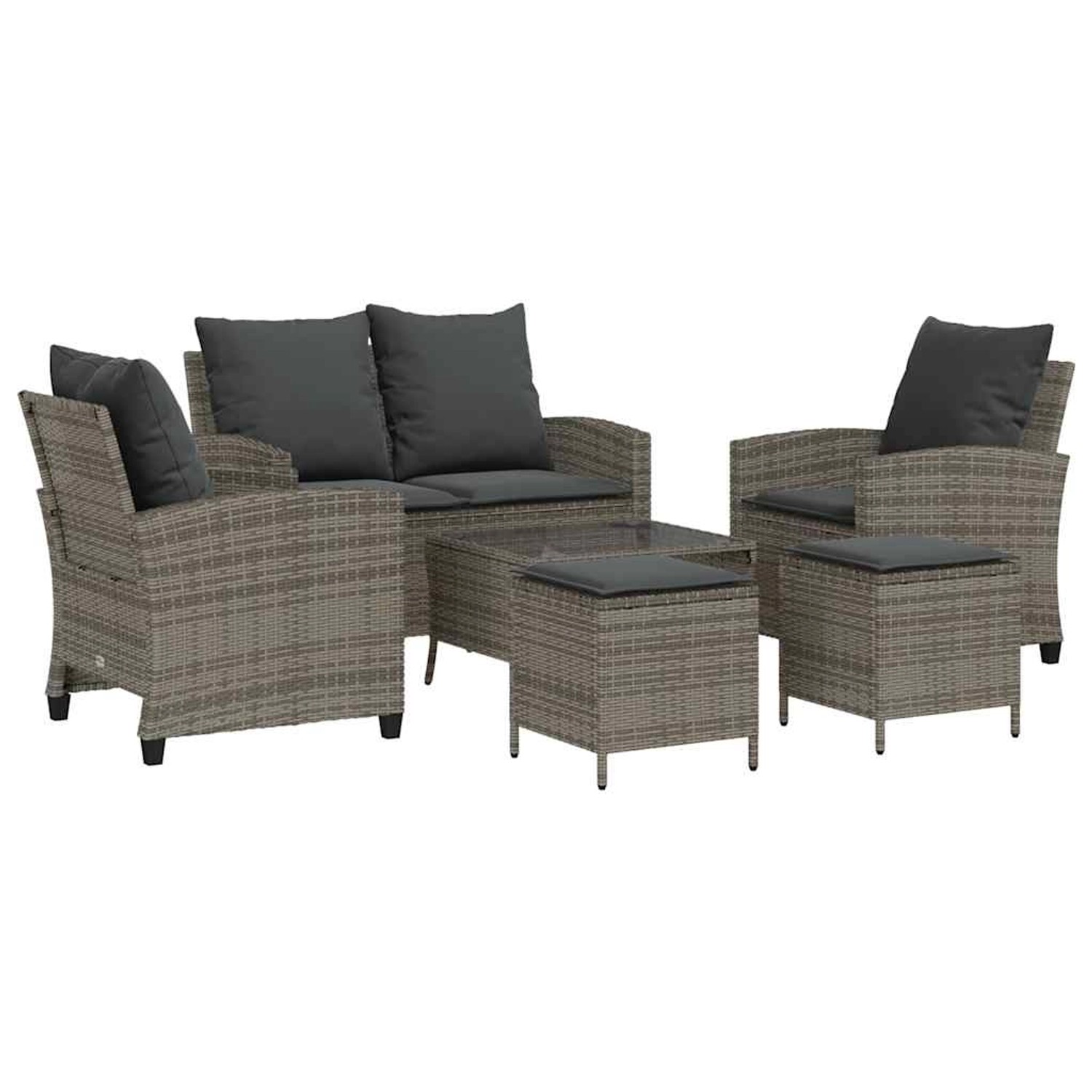 vidaXL 6-Tlg Garten-Sofagarnitur mit Kissen Grau Poly Rattan 3324579 günstig online kaufen