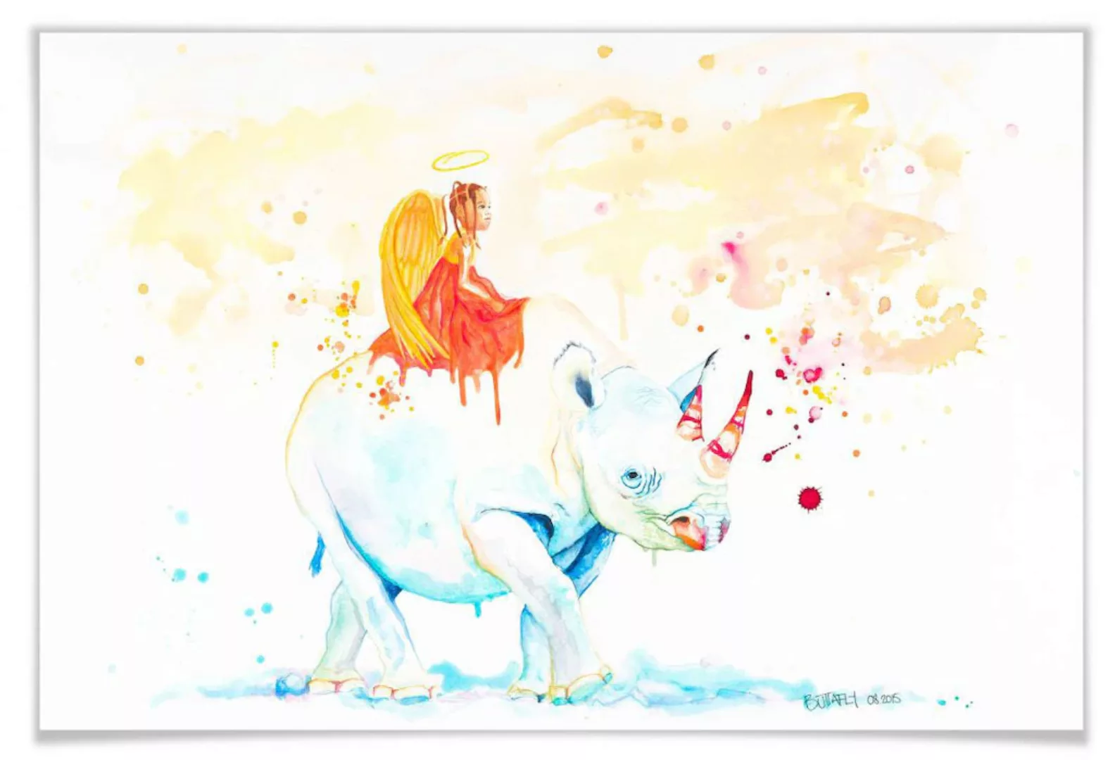 Wall-Art Poster "White Rhino Schutzengel", Schriftzug, (1 St.), Poster ohne günstig online kaufen