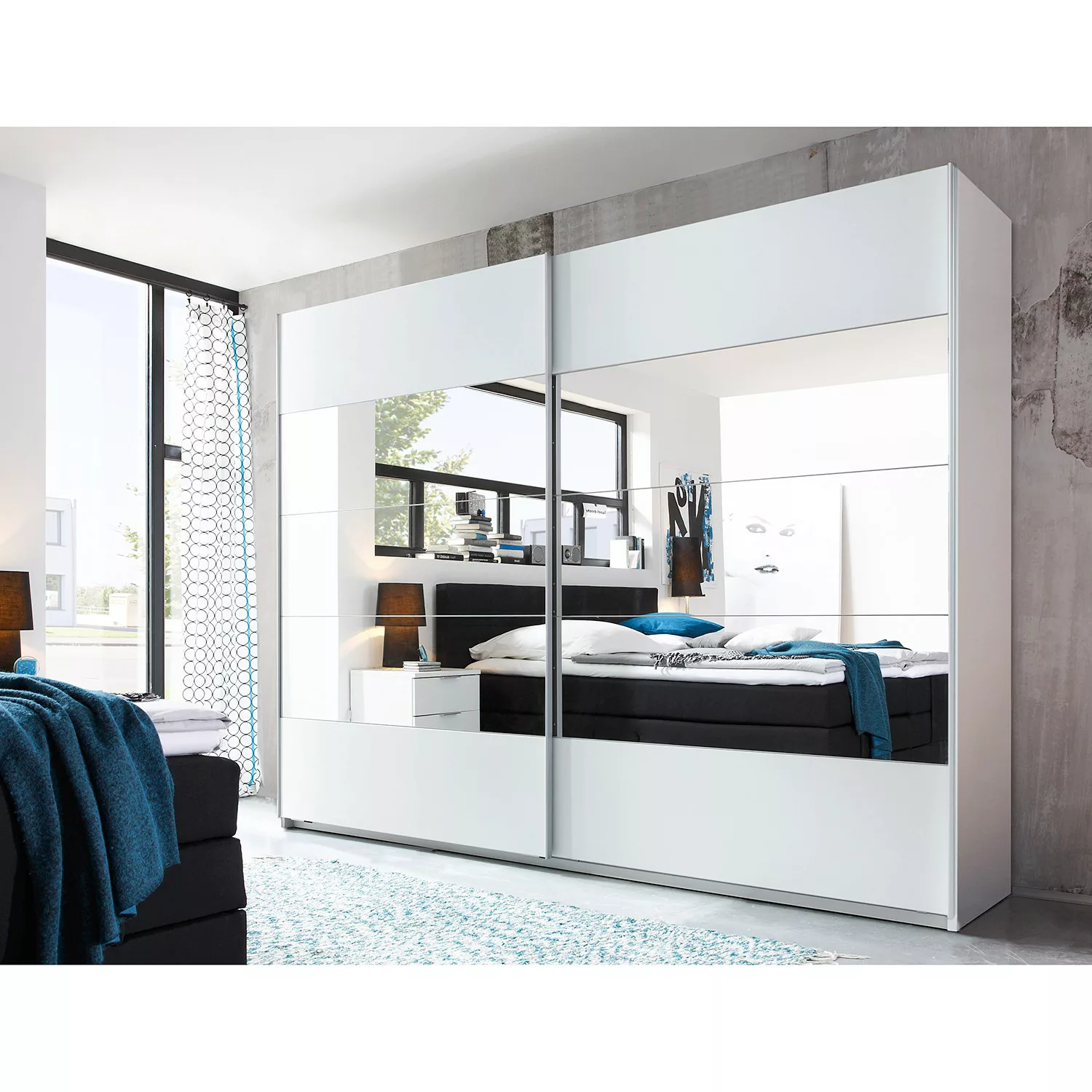 home24 loftscape Schwebetürenschrank Brownville Weiß mit Spiegel 270x210x60 günstig online kaufen