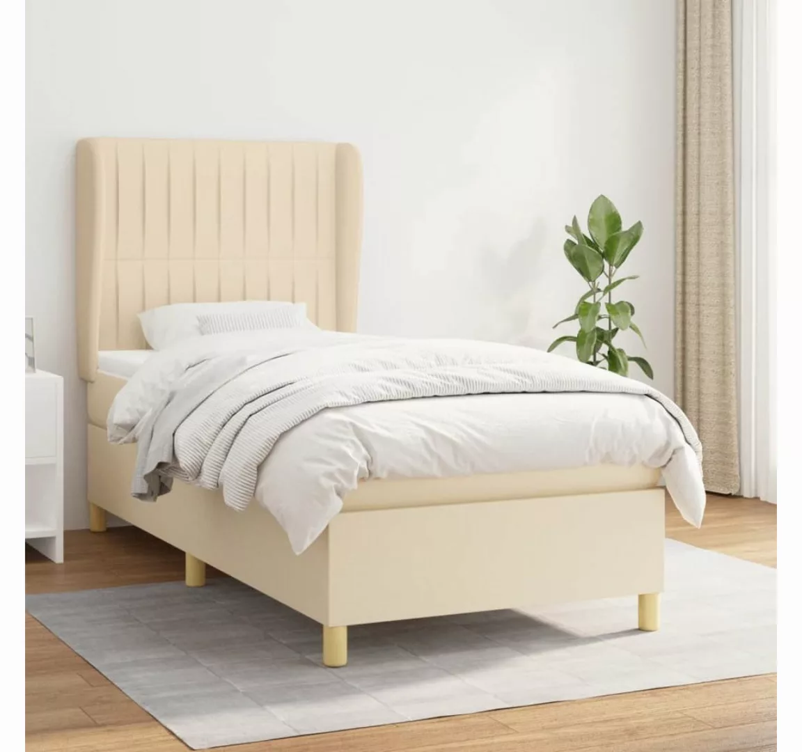 vidaXL Boxspringbett Boxspringbett mit Matratze Creme 100x200 cm Stoff Bett günstig online kaufen