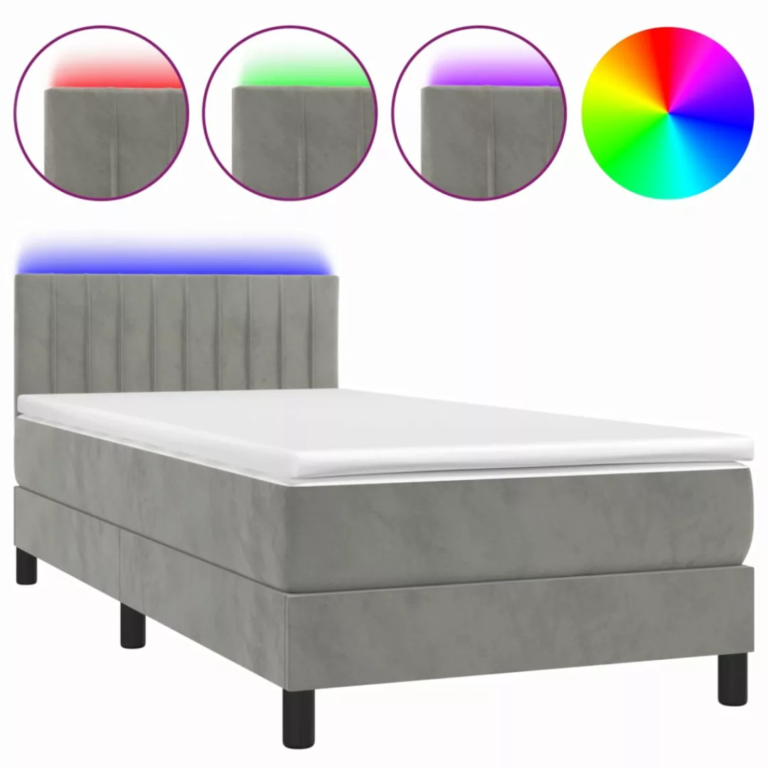 Vidaxl Boxspringbett Mit Matratze & Led Hellgrau 80x200 Cm Samt günstig online kaufen