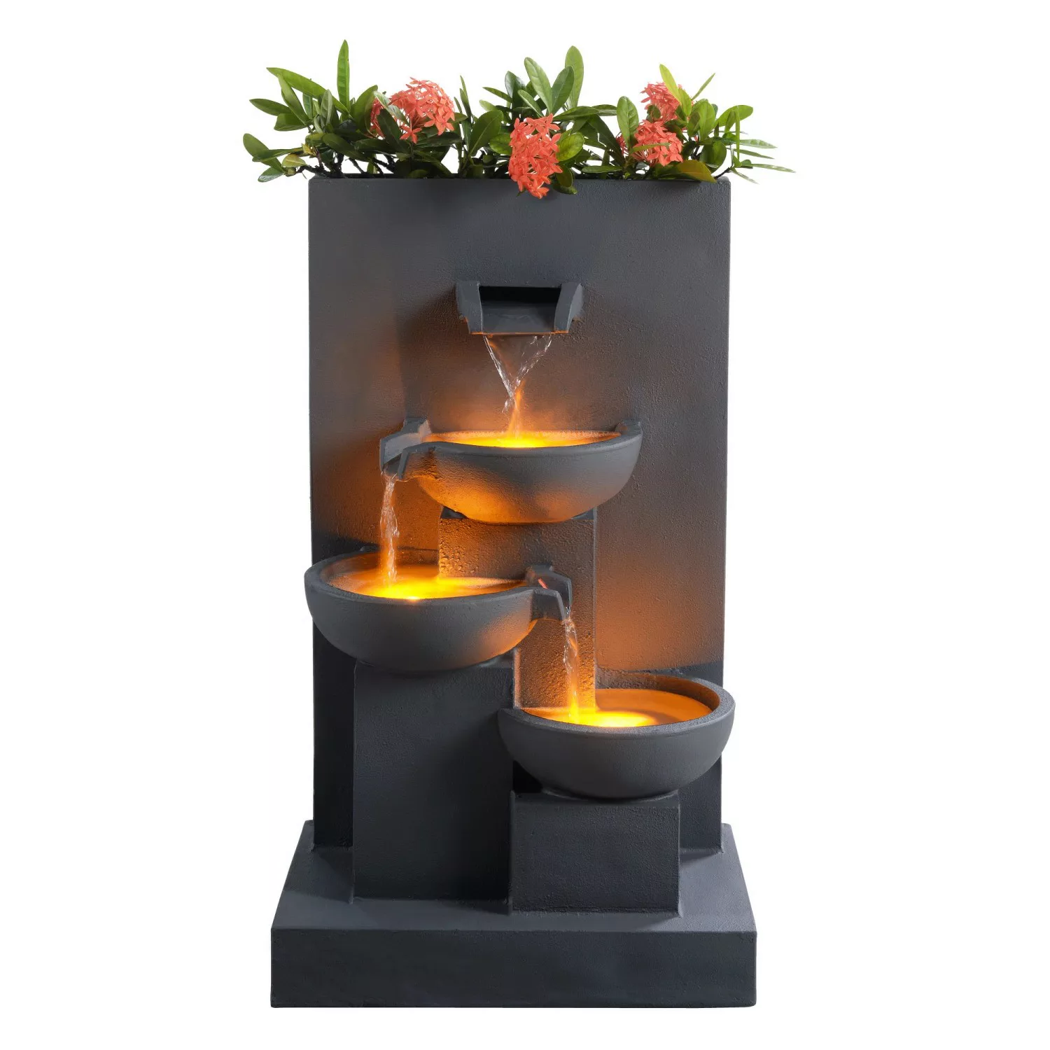 Teamson Home 74 cm Garten Wasserbrunnen mit Pflanzgefäß LED Grau günstig online kaufen