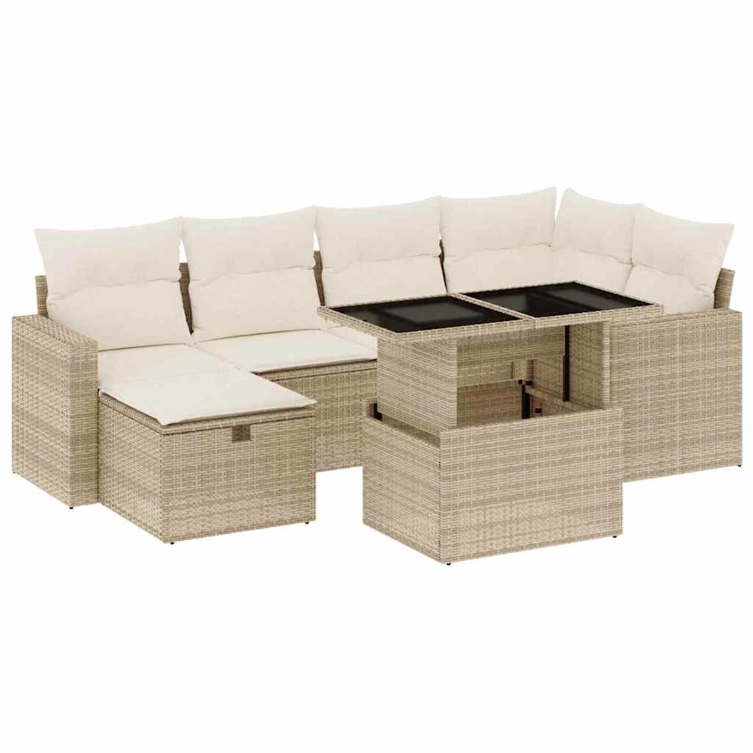 vidaXL 7-Tlg Garten-Sofagarnitur mit Kissen Beige Poly Rattan 3274818 günstig online kaufen