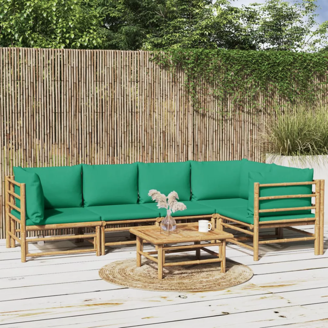 Vidaxl 6-tlg. Garten-lounge-set Mit Grünen Kissen Bambus günstig online kaufen
