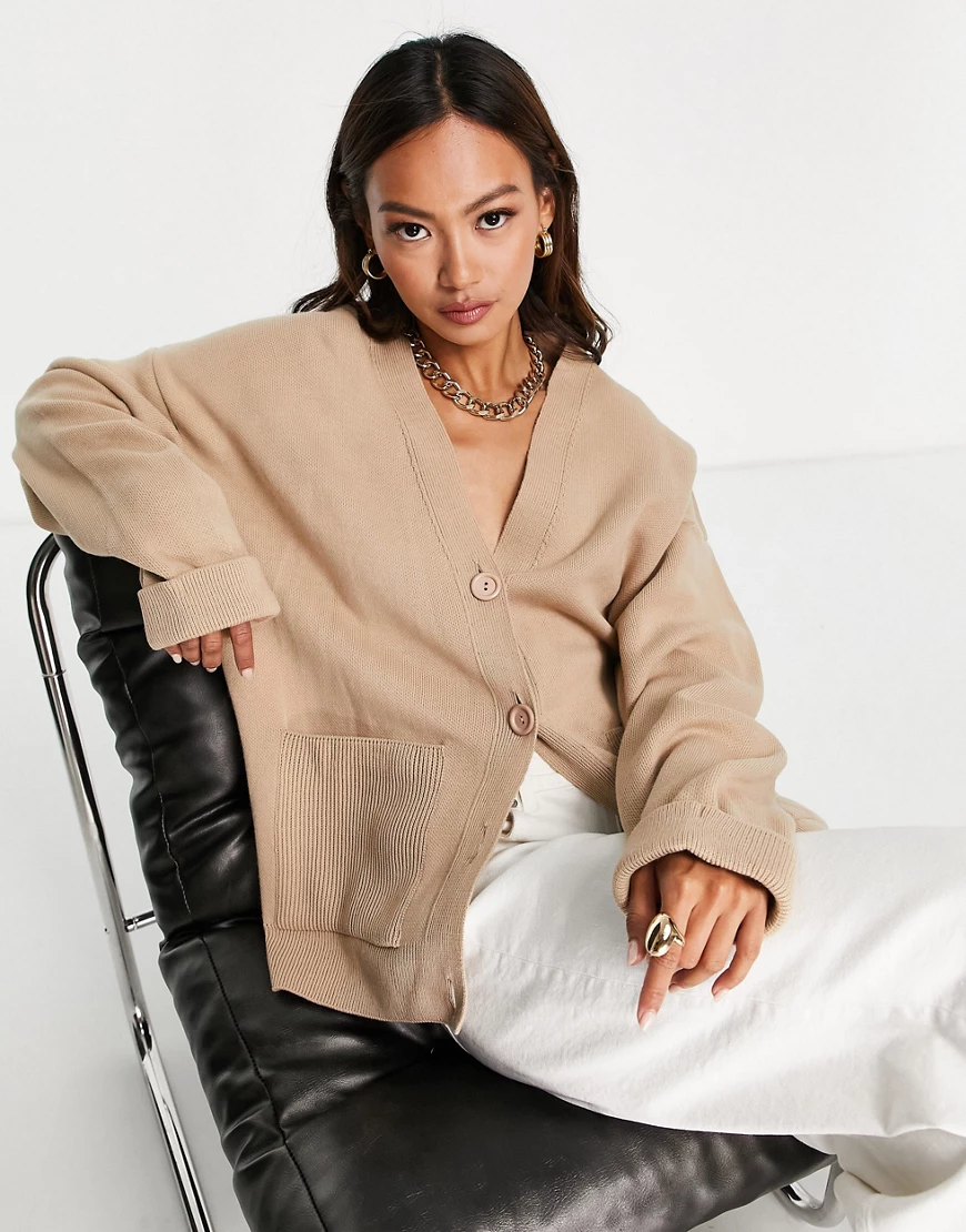 Topshop – Oversize-Strickjacke in Stein-Neutral günstig online kaufen