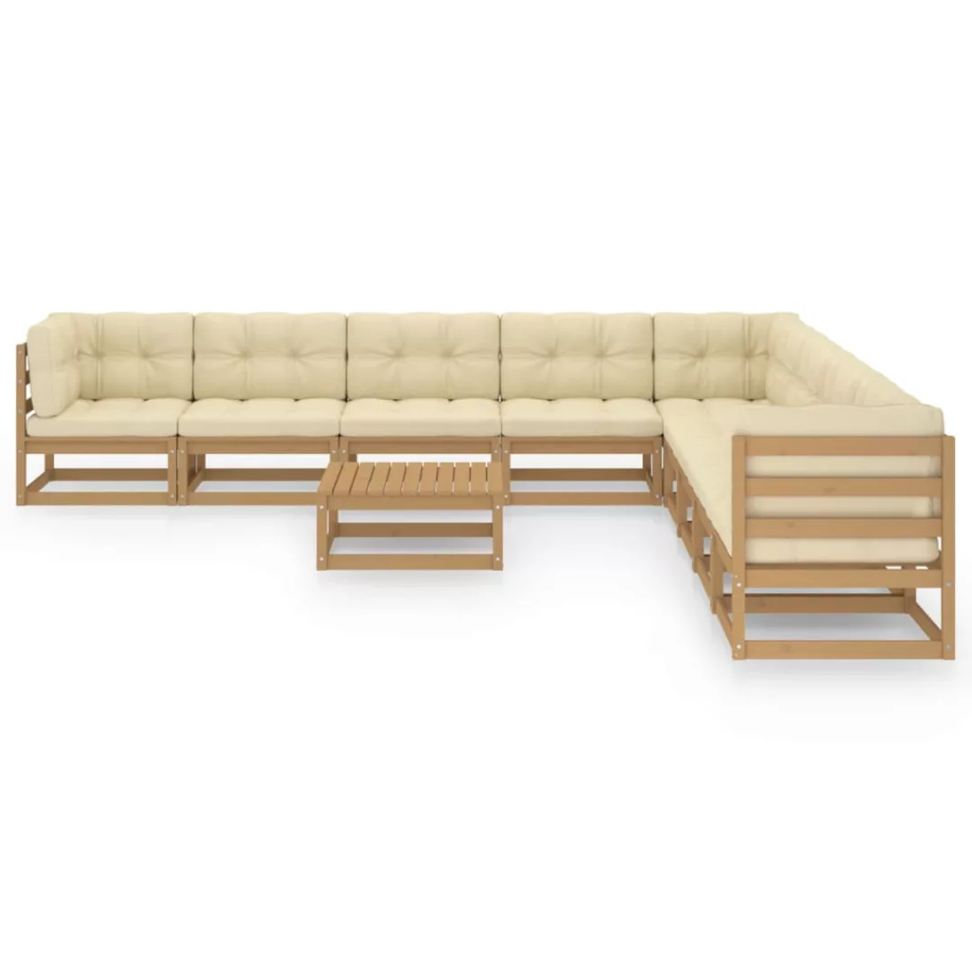 10-tlg. Garten-lounge-set Kissen Honigbraun Kiefer Massivholz günstig online kaufen