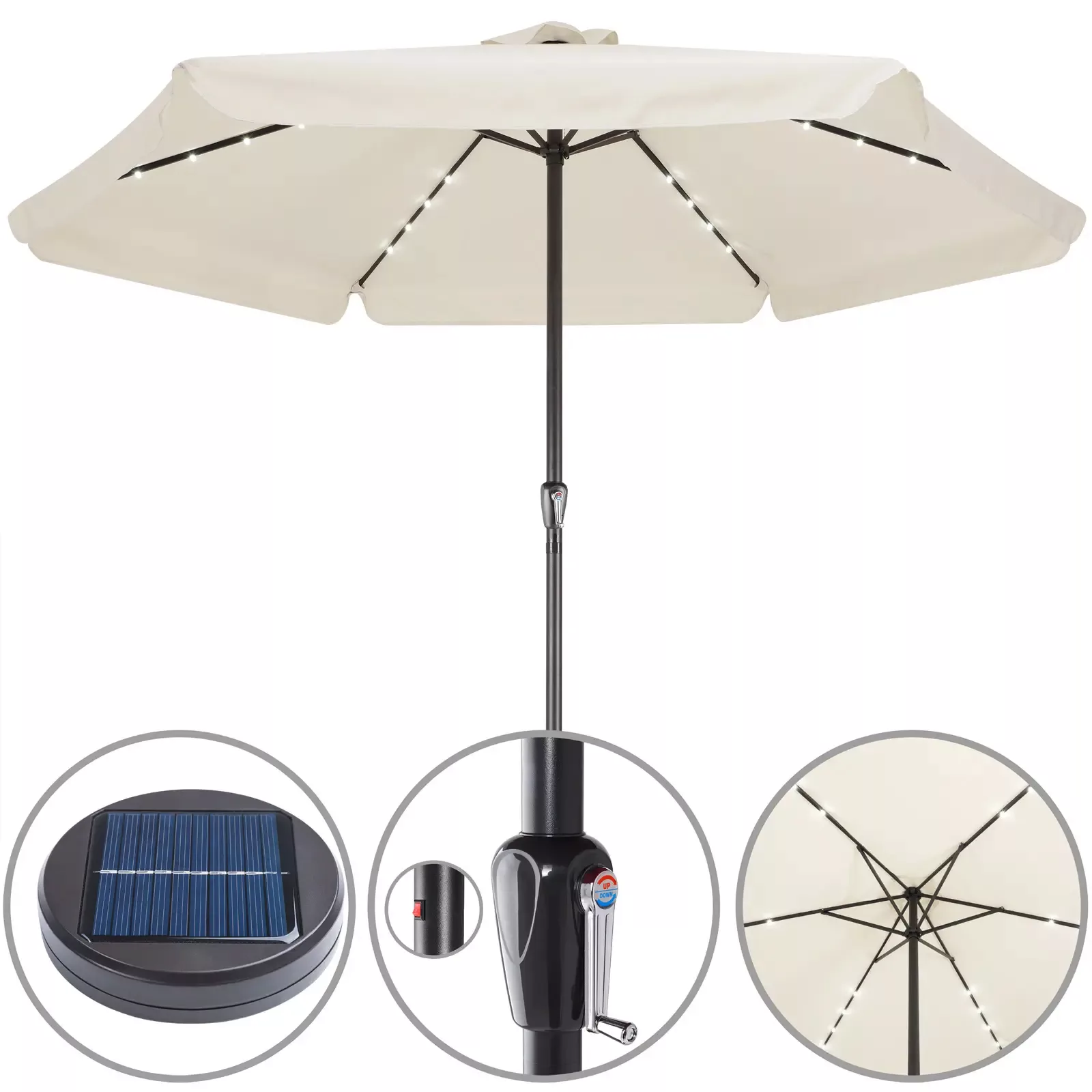 LED Solar Sonnenschirm Athen Creme Ø330cm UV-Schutz 80+ günstig online kaufen