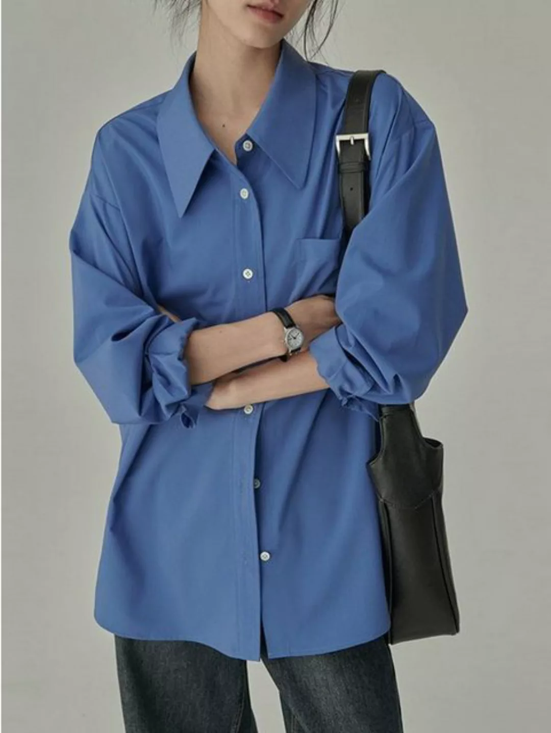 RUZU UG Blusentop Neues, bügelfreies, langärmliges Hemd zum Abnehmen günstig online kaufen