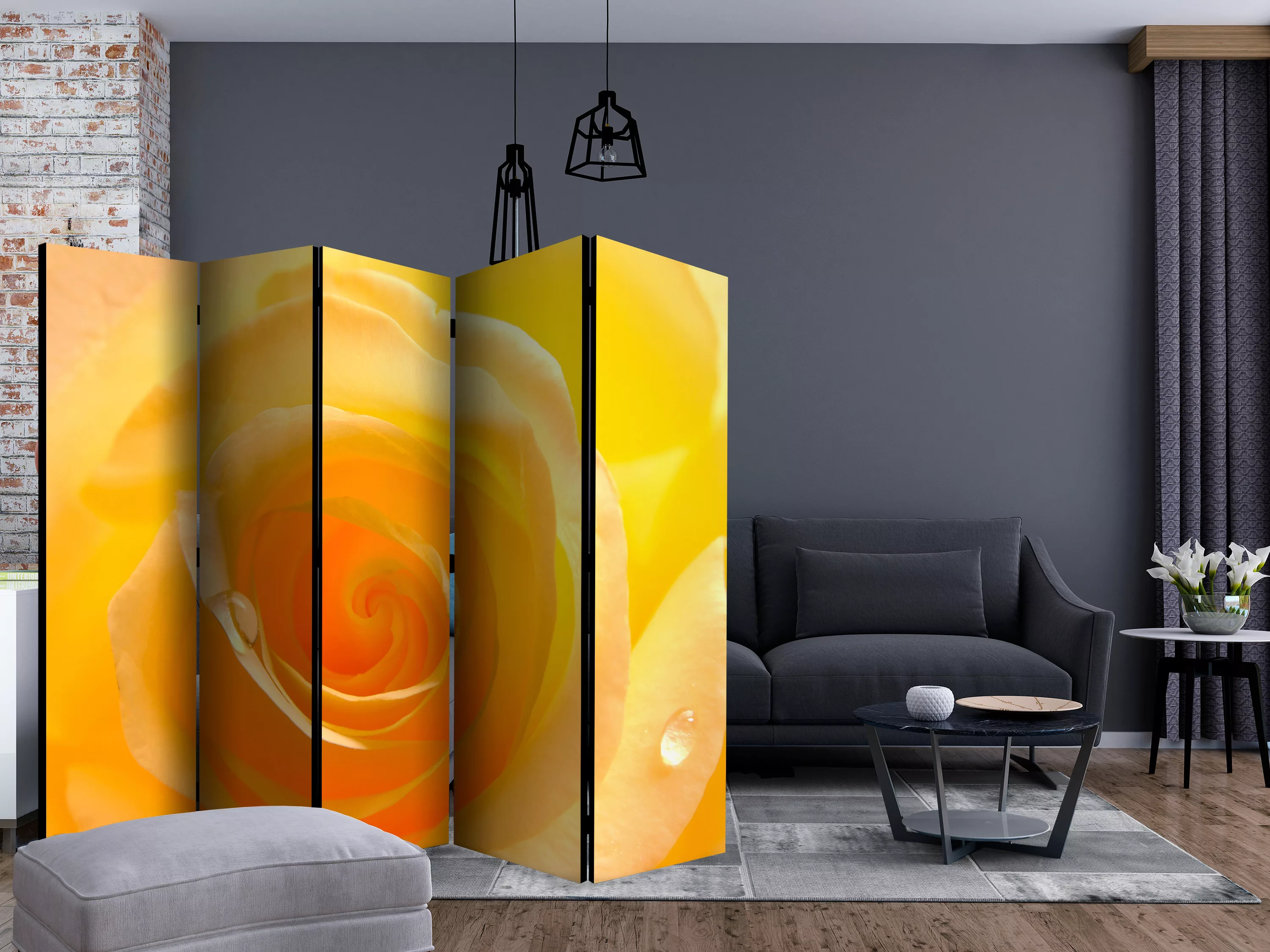 5-teiliges Paravent - Yellow Rose Ii [room Dividers] günstig online kaufen