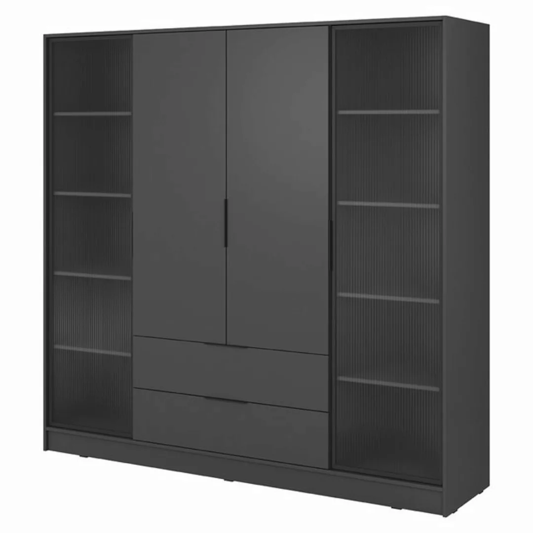 Lomadox Kleiderschrank KNOCK-160 in graphit, 2 Glastüren, 2 Türen, 2 Schubk günstig online kaufen