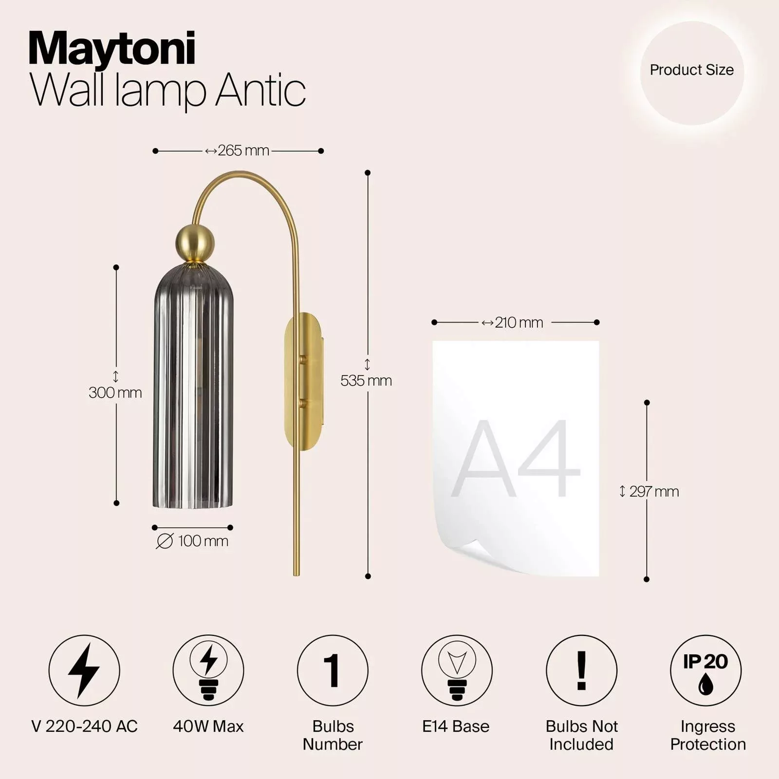 Maytoni Antic Wandleuchte, Glasschirm in Grau günstig online kaufen