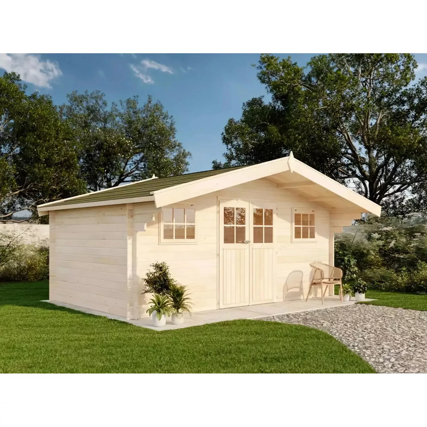 Alpholz Gartenhaus Winnipeg Satteldach 525 cm x 481 cm Natur günstig online kaufen