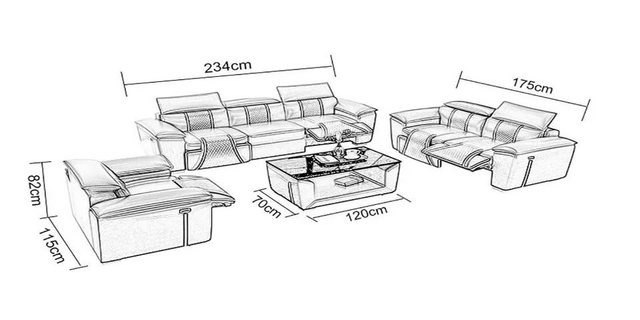 Xlmoebel Sofa Neu gestaltetes Set mit 3-Sitzer-Sofa, Couch und modernem Tis günstig online kaufen