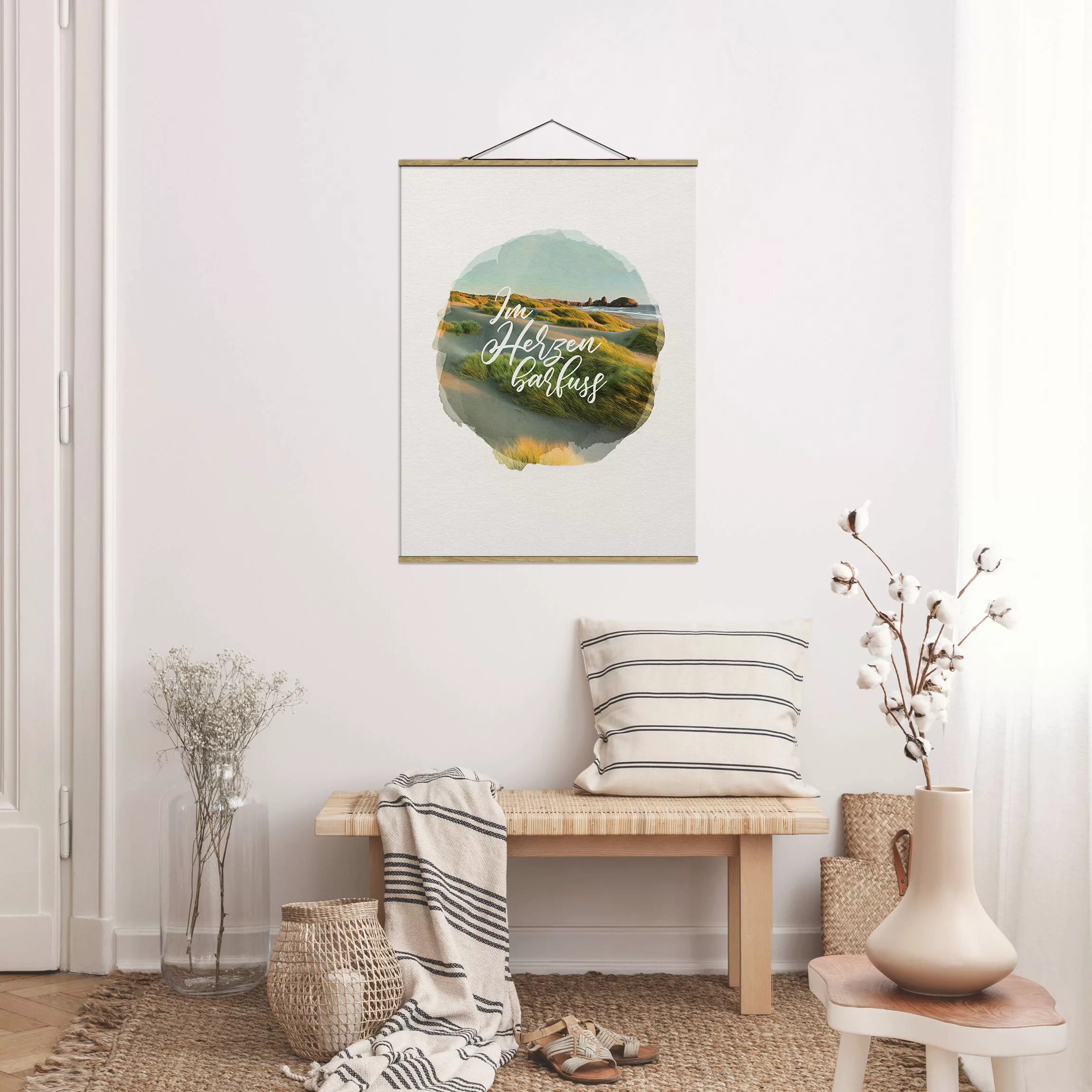 Stoffbild Spruch mit Posterleisten - Hochformat Wasserfarben - Im Herzen ba günstig online kaufen